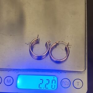 Gold-rose And White Hoop Earrings